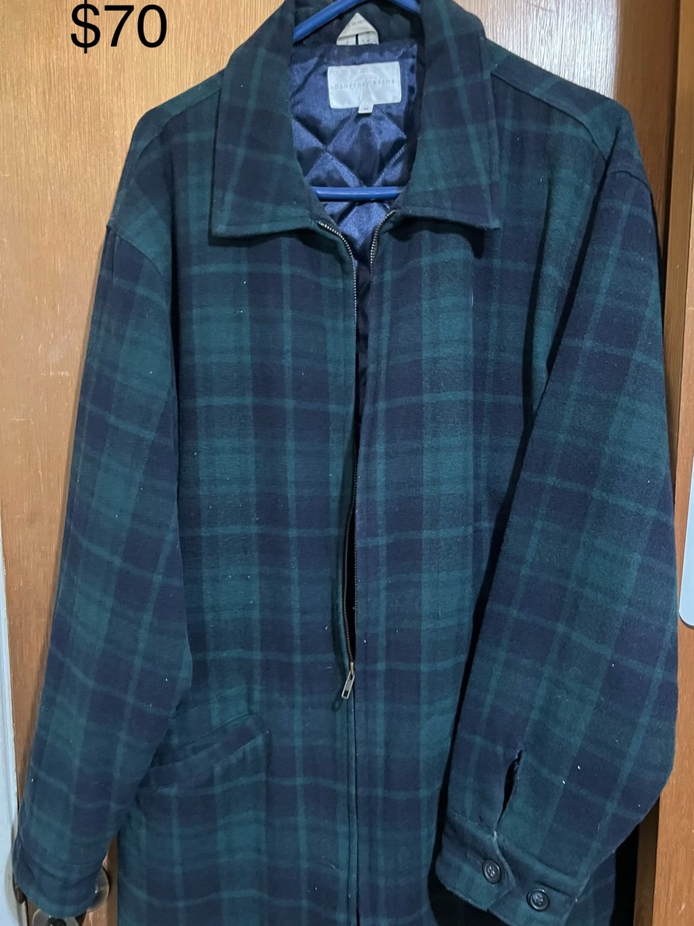 Geoffrey Beene Green & Navy Plaid Coat